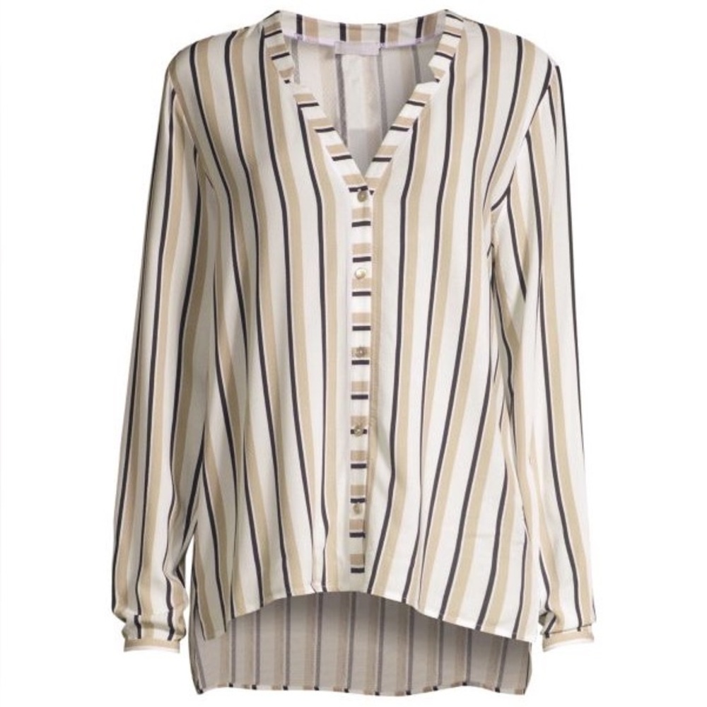 NWT Hanro Sleep & Lounge Stripe Woven V-Neck Button-Down Shirt Size Small - Picture 4 of 16